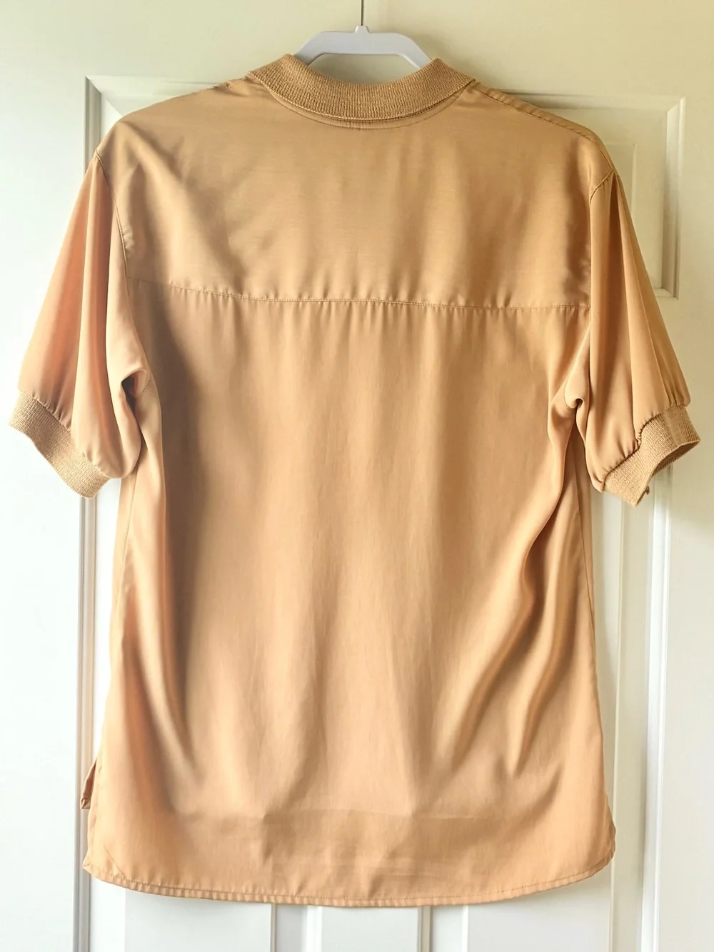 Vintage 80s Lilli Ann Collections Knit Collar Polo Blouse Top Tan Camel Size M